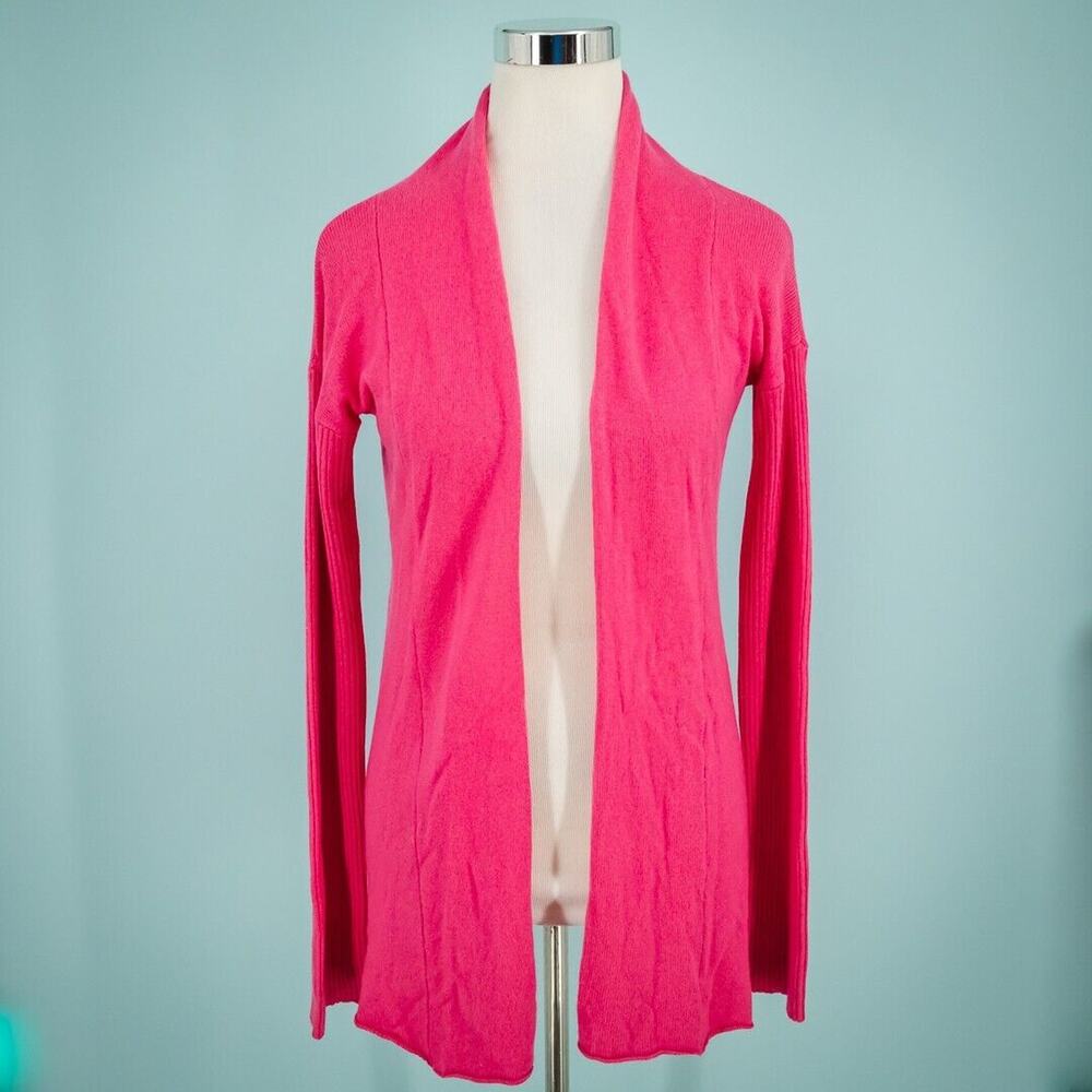 Two Bees Cashmere Size Medium M Pink Open Front Long Sleeve 100% Cashmere Knit C